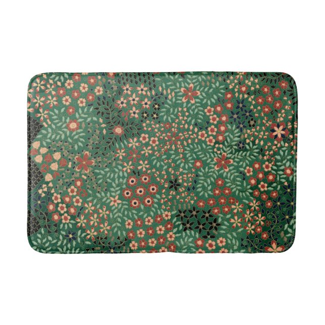Green Japanese flower background traditional flora Bath Mat (Front)