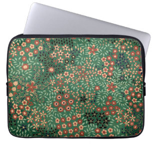 Green Japanese flower background traditional flora Laptop Sleeve