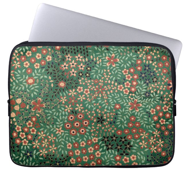 Green Japanese flower background traditional flora Laptop Sleeve (Front)