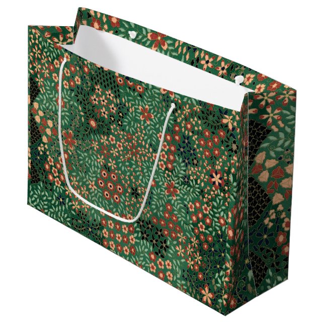 Green Japanese flower background traditional flora Large Gift Bag (Front Angled)