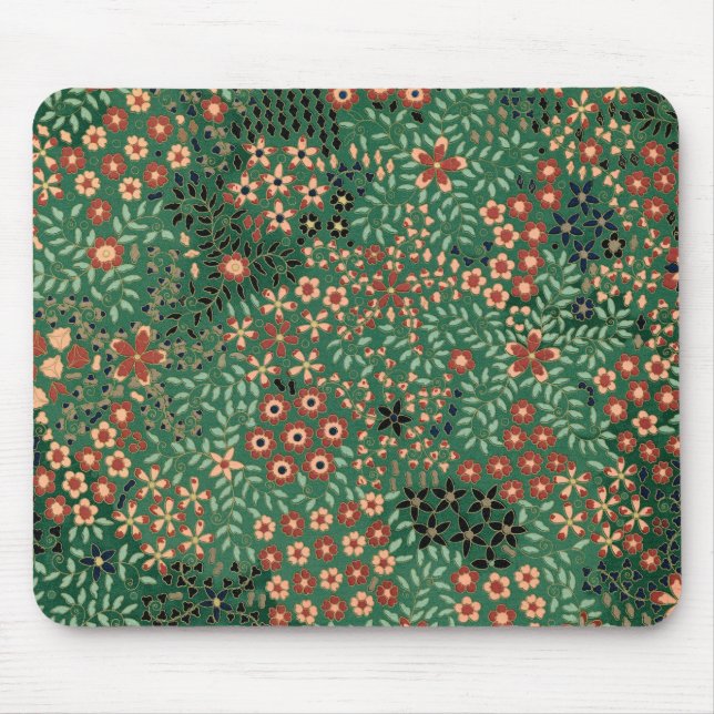 Green Japanese flower background traditional flora Mouse Mat (Front)