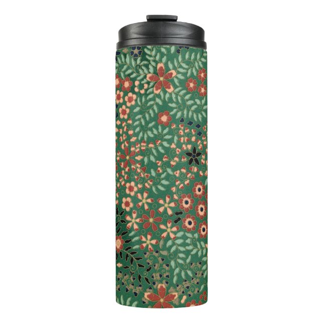 Green Japanese flower background traditional flora Thermal Tumbler (Front)