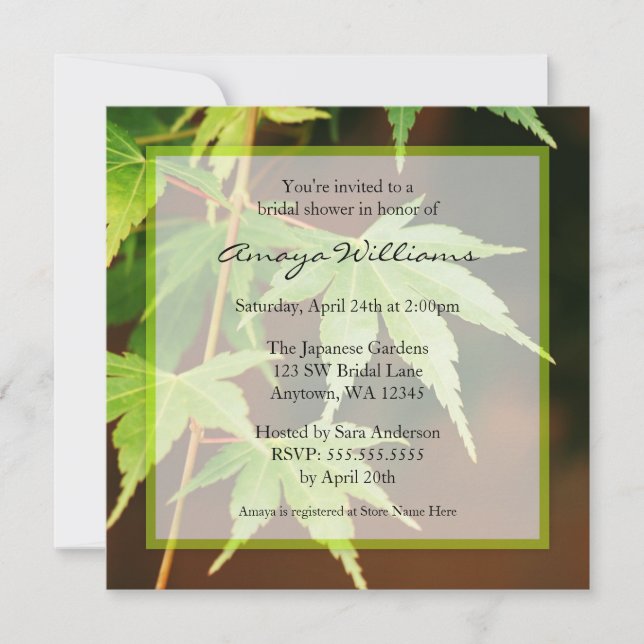 Green Japanese Maple Leaves Bridal Shower Invitation (Front)