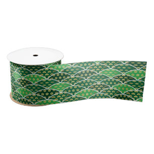 Green Japanese traditionally auspicious pattern Satin Ribbon