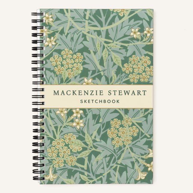 Green Jasmine Botanical Pattern Sketchbook Notebook (Front)