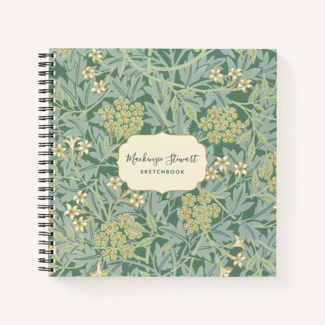 Green Jasmine Floral Pattern Sketchbook Notebook (Front)