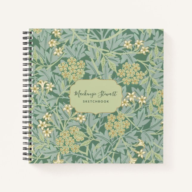 Green Jasmine Floral Pattern Sketchbook Notebook (Front)