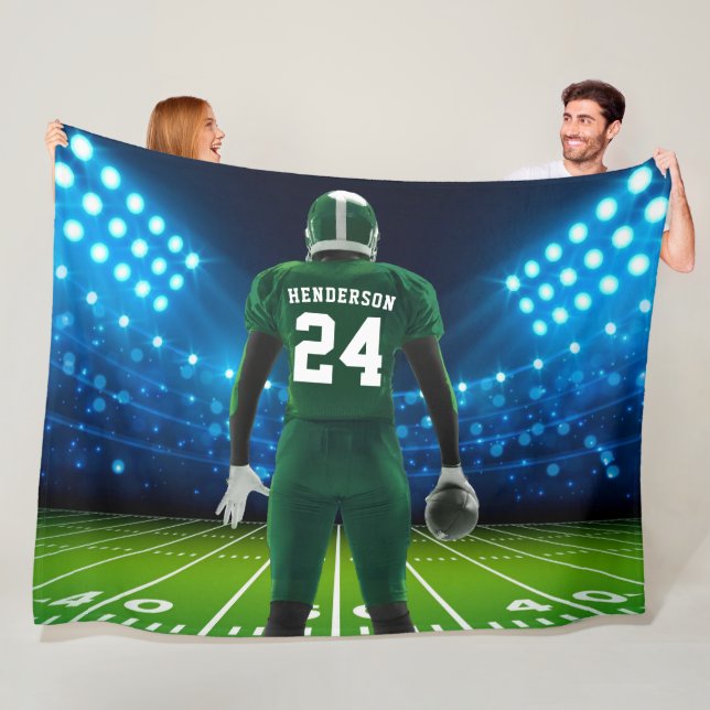 Green Jersey Personalised Football Player Fleece Blanket (In Situ)