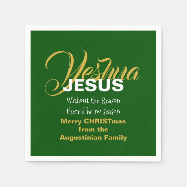 Green JESUS REASON SEASON Christmas Paper Napkin (Front)