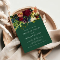 Green Jewel Tone Moody Floral Burgundy Wedding
