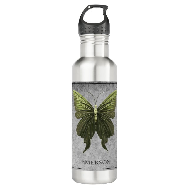 Green Jewelled Butterfly 710 Ml Water Bottle (Front)