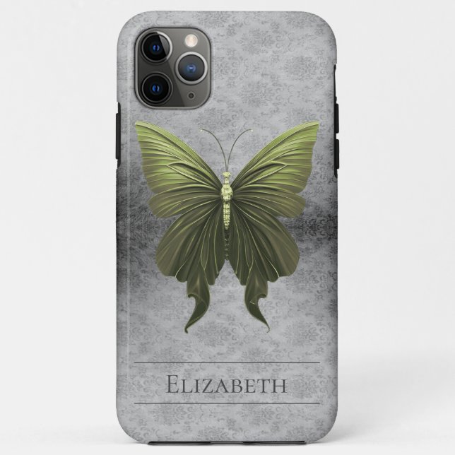 Green Jewelled Butterfly Damask Case-Mate iPhone Case (Back)
