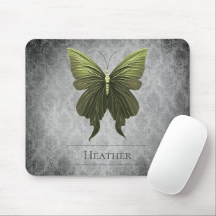 Green Jewelled Butterfly Damask Mouse Mat