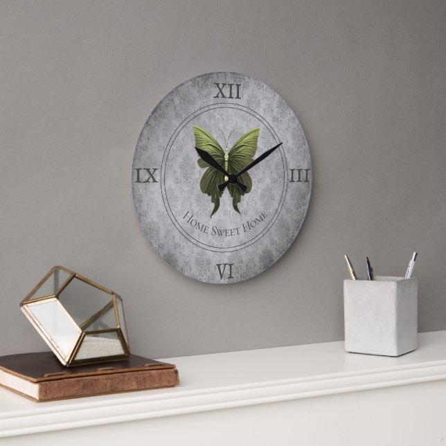 Green Jewelled Butterfly Large Clock (Office)