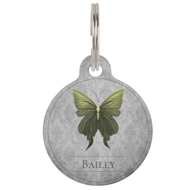 Green Jewelled Butterfly Round Pet Tag (Front)