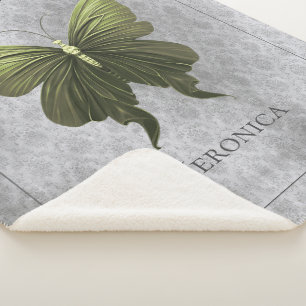 Green Jewelled Butterfly Sherpa Blanket