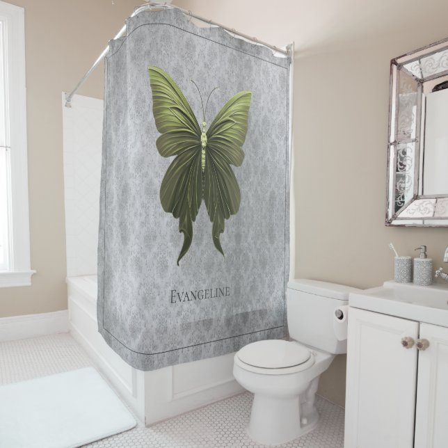 Green Jewelled Butterfly Shower Curtain (In Situ)