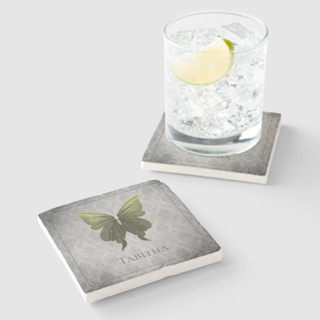 Green Jewelled Butterfly Stone Coaster (Side)