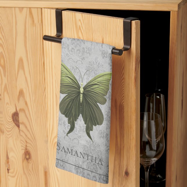 Green Jewelled Butterfly Tea Towel (Thirds Fold)