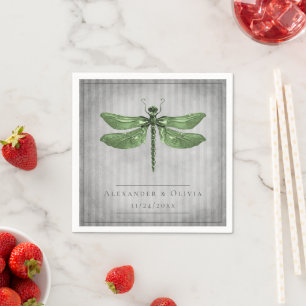Green Jewelled Dragonfly Wedding Napkin