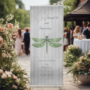 Green Jewelled Dragonfly Wedding Retractable Banner