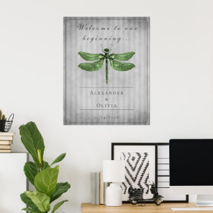Green Jewelled Dragonfly Wedding Welcome Poster