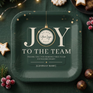 Green JOY To The Team Corporate Holiday Paper Plate