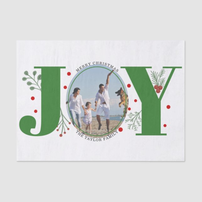 Green Joy with berries Christmas photo Tissue Paper (Front)