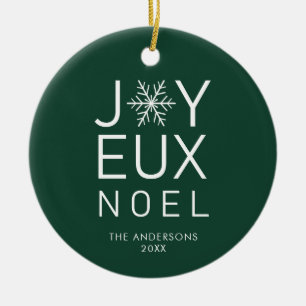 Green Joyeux Noel Modern Typography Holiday Ceramic Tree Decoration