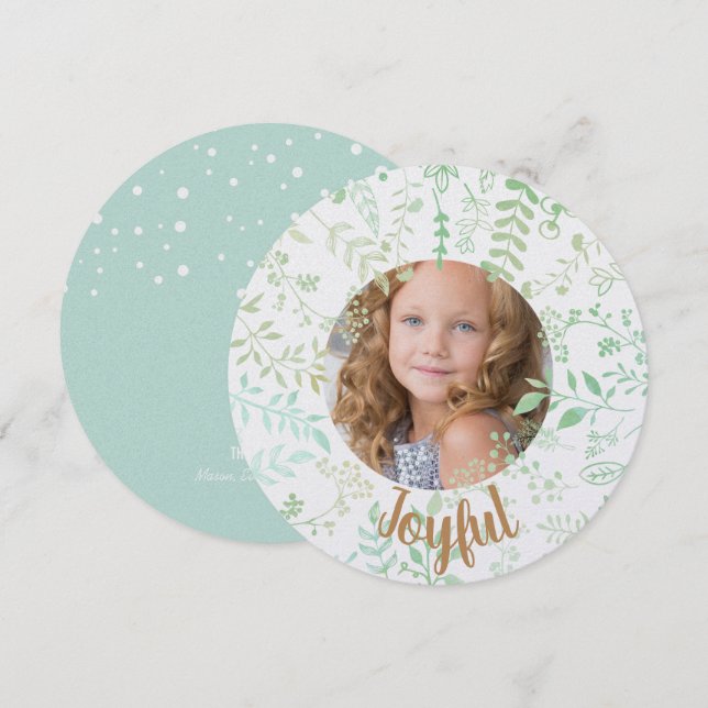 Green Joyful Christmas Holiday Photo Card (Front/Back)