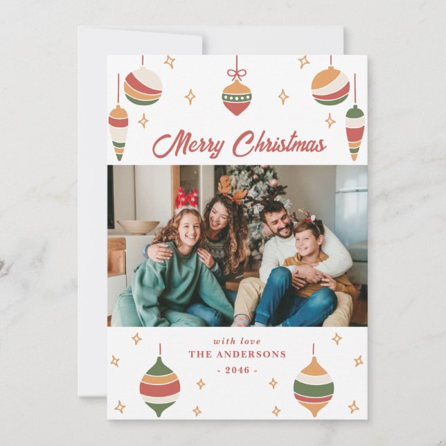 Green Joyful Christmas Ornament Family Photo cards (Front)
