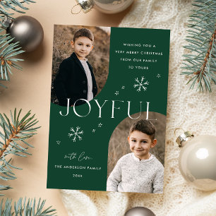 Green Joyful Snowflake Arch Frame 2 Photo Holiday Card