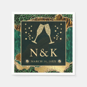 Green Jungle Animal Print Glitter Agate Wedding Napkin