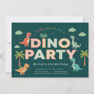 Green Jungle Dino Party Dinosaur 2nd Birthday Invitation