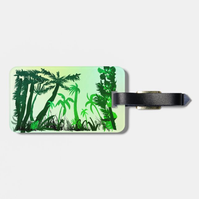 Green jungle foliage luggage tag (Back Horizontal)
