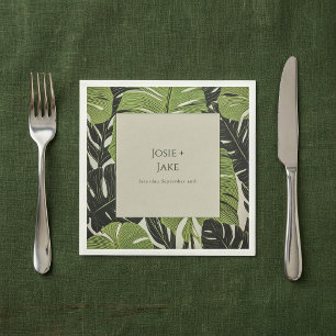 Green jungle leaves, bold and modern, wedding napkin