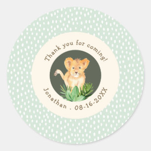 Green Jungle Lion Cub Thank You Birthday Favour Classic Round Sticker