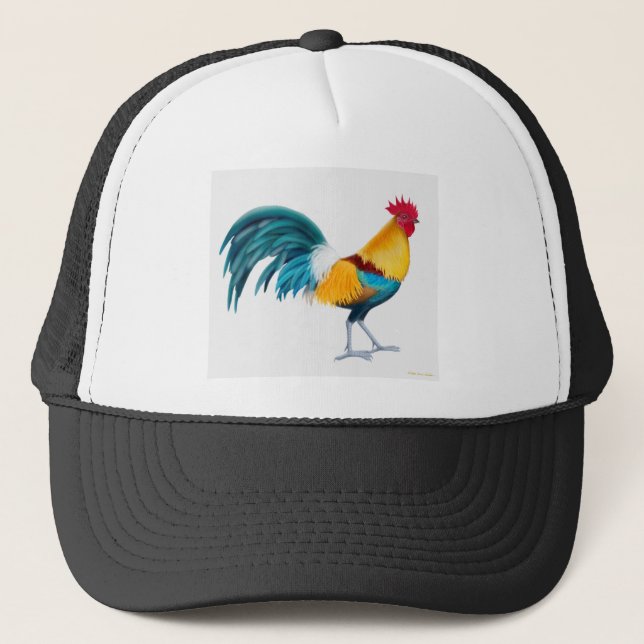 Green Junglefowl Rooster Trucker Hat (Front)