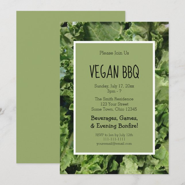 Green Kale Vegan Bbq Cookout Party Invitation (Front/Back)