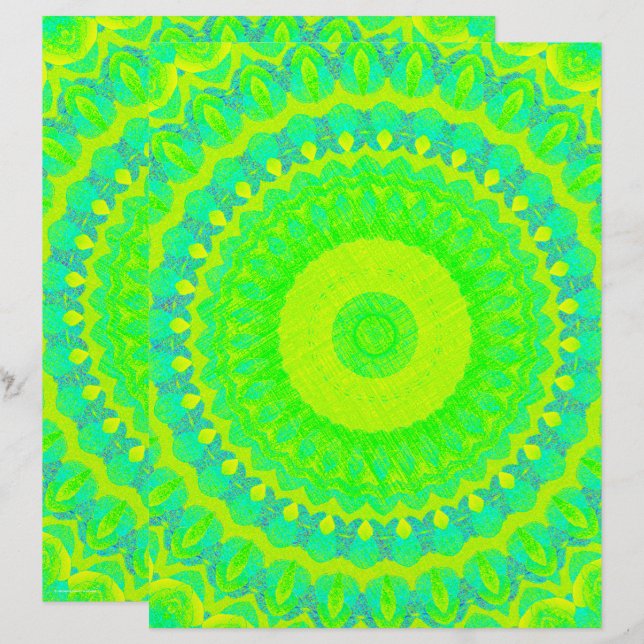 Green Kaleidoscope Scrapbook Paper 2-Sided Page (Front/Back)