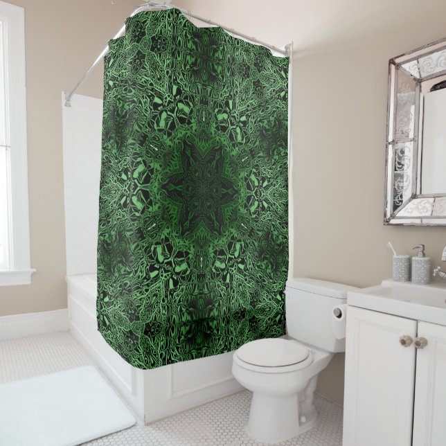 Green Kaleidoscope Shower Curtain (In Situ)