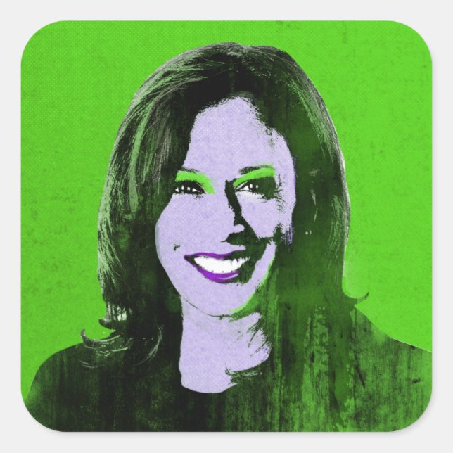 Green Kamala Harris Pop Art Square Sticker (Front)