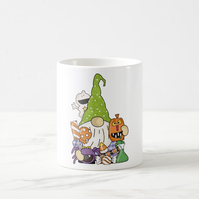 Green Kawaii Halloween Gnome Cartoon Illustration Coffee Mug (Center)
