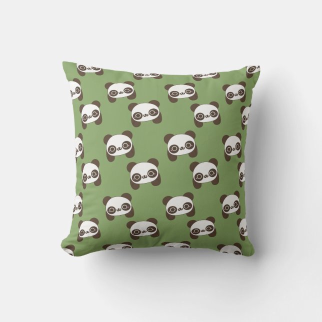 Green Kawaii Panda Throw Pillow (Front)