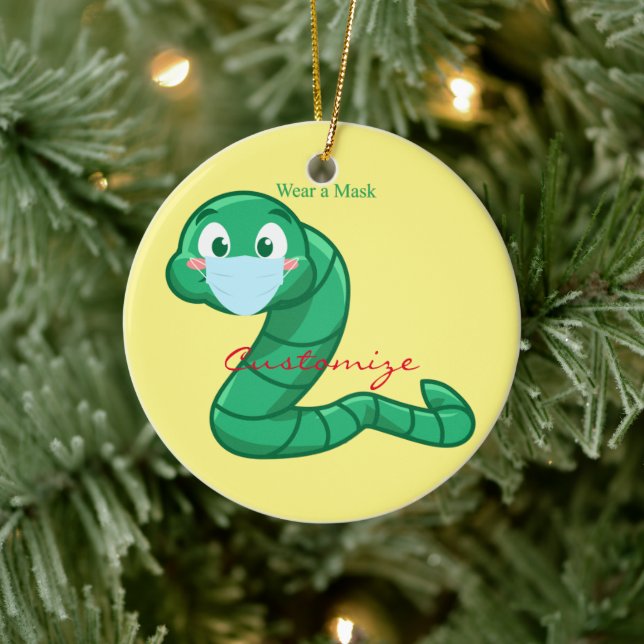 Green Kawaii Worm Thunder_Cove Ceramic Tree Decoration (Tree)