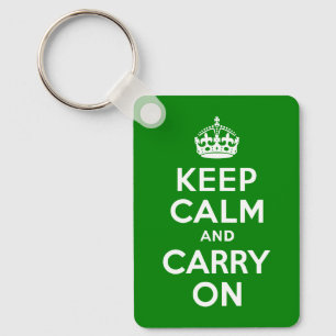 Green Keep Calm and Carry On Key Ring