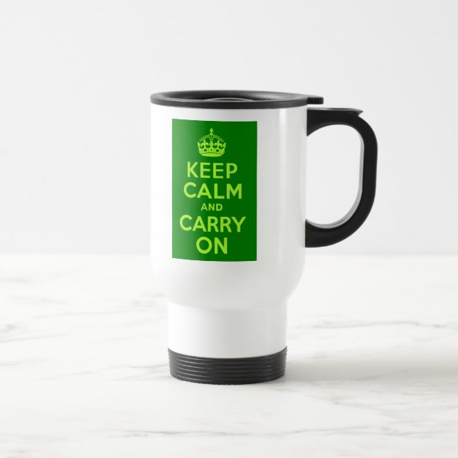 Green Keep Calm and Carry On Travel Mug (Right)