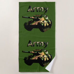 Green Khaki Army Tank, Beach Towel