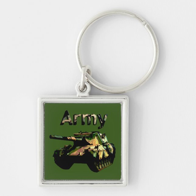 Green Khaki Army Tank, Keyring (Front)