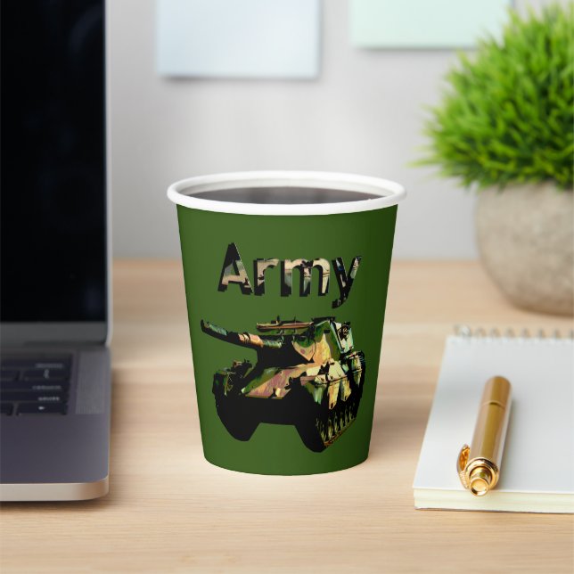 Green Khaki Army Tank, Paper Party Cups (Insitu)